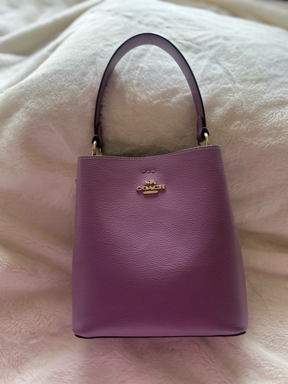 Coach Lavender Pebbled Leather Bucket Shoulder Bag